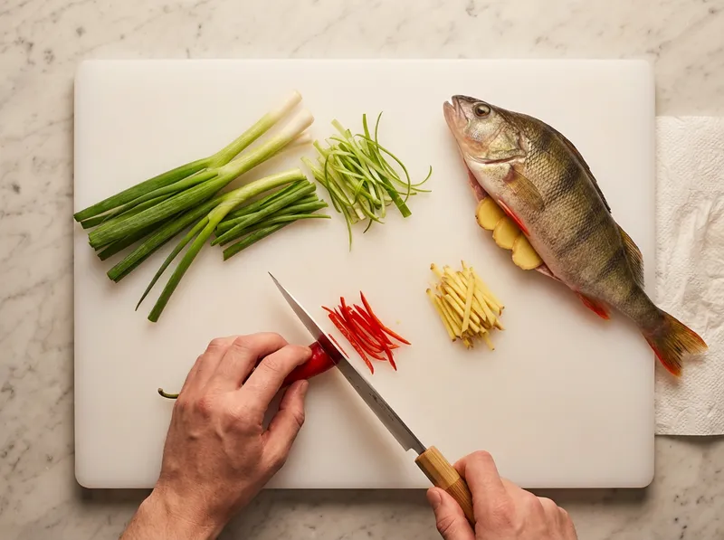 Julienne Scallions, Ginger and Red Chili