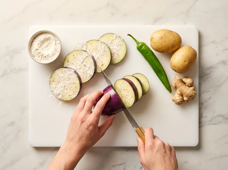 Cut Eggplant and Coat with Flour