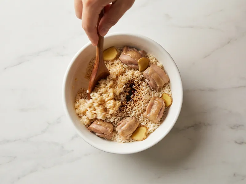 Season Cooked Glutinous Rice with Dark Soy Sauce