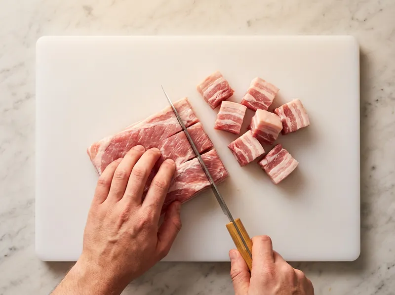 Cut Pork Belly into Cubes