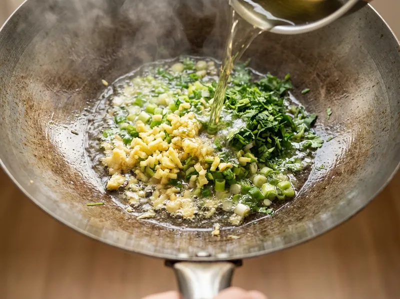 Pour Hot Oil Over Ginger-Scallion Mix
