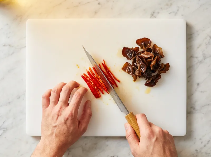 Julienne Pepper and Blanch Wood Ear